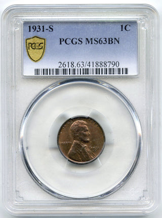 1931-S Lincoln Wheat Cent Penny PCGS MS63 BN Certified - San Francisco Mint G696