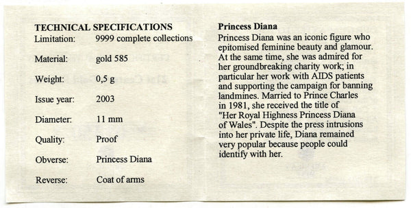 2003 Princess Diana Miniature Gold Art Medal American Mint Round - C920