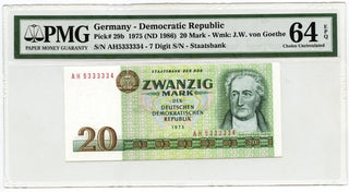 1986 Germany 20 Mark Currency Note PMG Certified 64 EPQ Choice Uncirculated G594