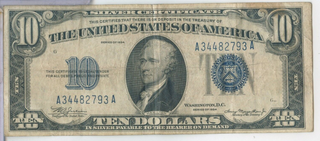 1934 $10 Silver Certificate Bank Note US Currency - Ten Dollars - ER734