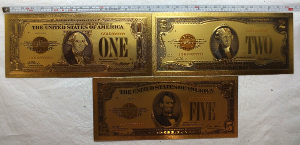 1928 Gold Certificate $1 $2 $5 $10 $20 $50 $100 Novelty Gold Foil Note Set GFS05