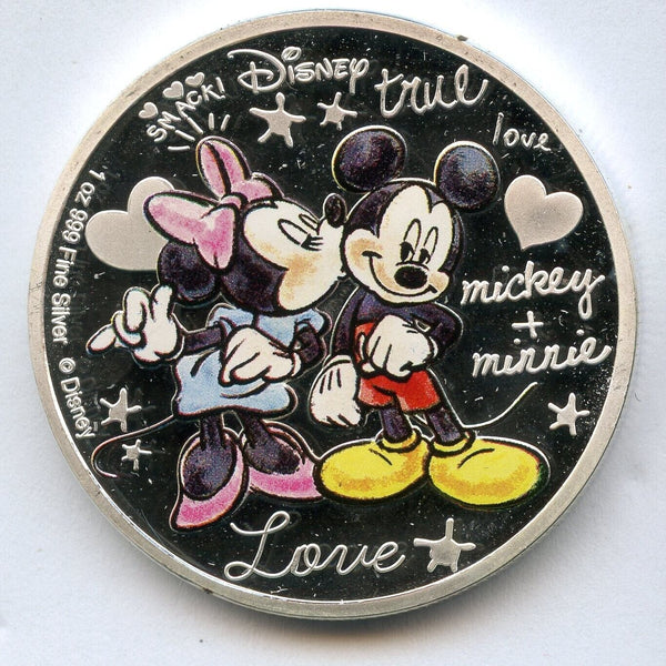 2015 New Zealand Crazy in Love Mickey Minnie 1 Oz Silver Proof Coin - JN921