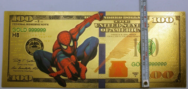 Spiderman Marvel Comic $100 Novelty 24K Gold Foil Plate Note Bill Currency GFN55