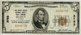 1929 $5 National Currency Certificate Quincy Currency Note - Five Dollar -DN270