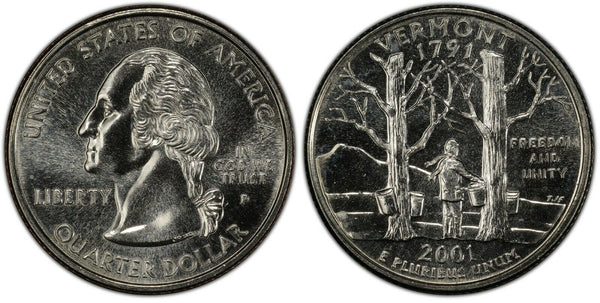 2001-P Vermont Statehood Quarter 25C Uncirculated Coin Philadelphia mint 027