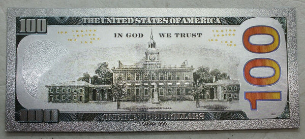 2009 A Benjamin Franklin US $100 Note Novelty Silver 999 Foil Plated Bill LG653
