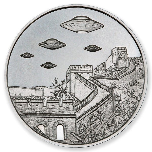 UFOs Over The Great Wall of China Aliens 1 Oz 999 Silver Round Medallion JP152