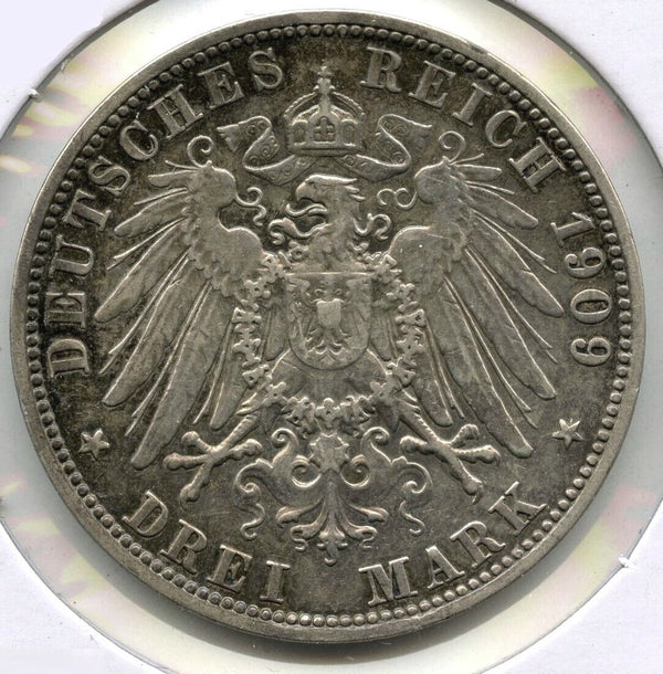 1909-A Germany Prussia Silver Coin Drei 3 Mark - Wilhelm II - C873