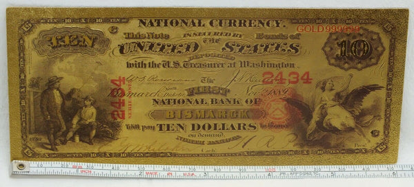 1875 $10 Territorial National Bismarck ND Novelty 24K Gold Plated Note GFN21