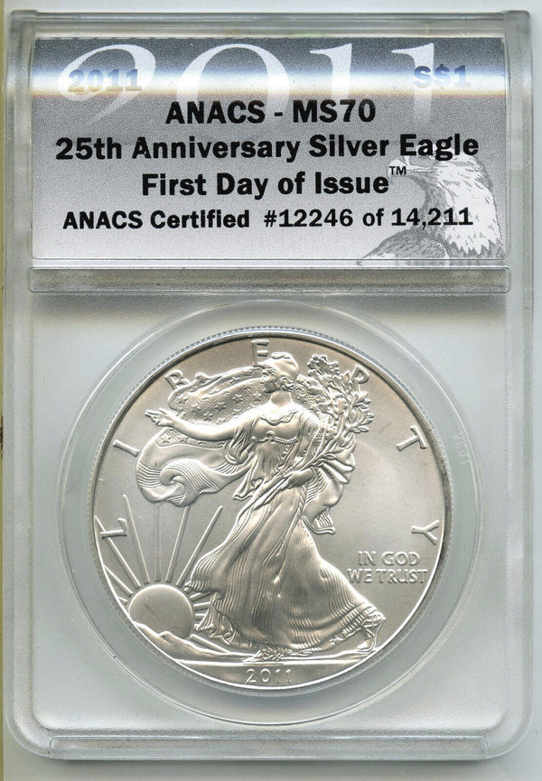 2011 American Eagle 1 oz Silver Dollar ANACS MS70 First Day of Issue - A360