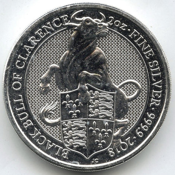 2018 Queen's Beast Black Bull of Clarence 9999 Silver 2 oz Britain 5 Pound A627