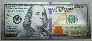 2009 A Benjamin Franklin US $100 Note Novelty Silver 999 Foil Plated Bill LG652