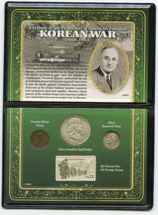 1950-1953 Korean War US Coin Set Penny Silver Franklin Half Dollar & Dime -DM798