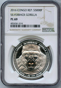 2016 Congo Silverback Gorilla 1 Oz 999 Silver NGC PL69 5000 Francs Coin - JN241
