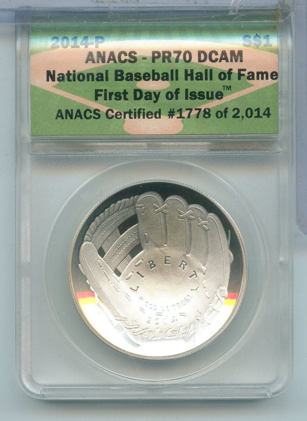 2014-P Silver National Baseball Hall OF Fame $1 FDOI ANACS PR70 DCAM - ER761