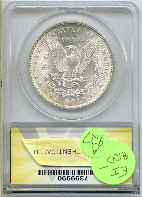 1887 Morgan Silver Dollar ANACS MS63 Certified $1 Philadelphia Mint - A927