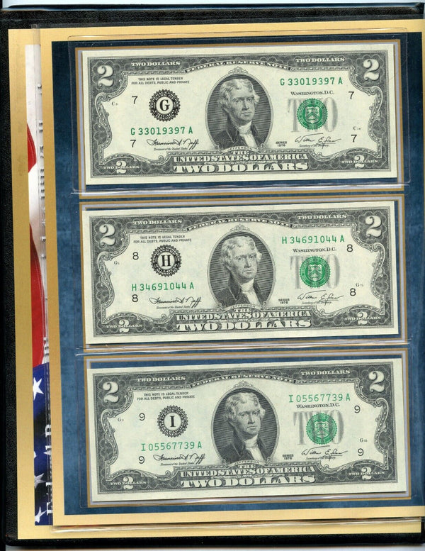 1976 $2 Federal Reserve Note Bicentennial Bill Collection FRN 9 Notes UNC JN613