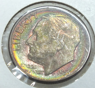 1955-S Roosevelt Silver Dime - Rainbow Toning Toned - San Francisco Mint - CC986