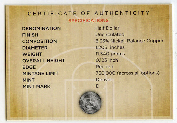 2020 -D Basketball Hall of Fame Silver Commemorative Half Dollar Coin -DM615