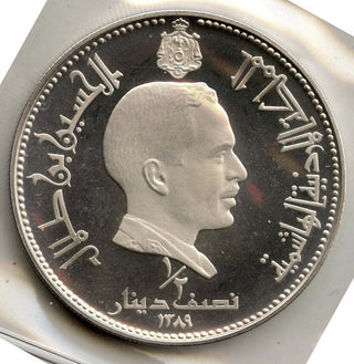 1969 Hashemite Kingdom of Jordan Proof Silver Coin 1/2 Dinar COA & Case - E600