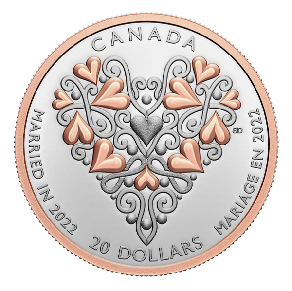 2022 Canada Best Wishes Wedding Day 1 Oz Silver Proof $20 Coin Pink - JP209
