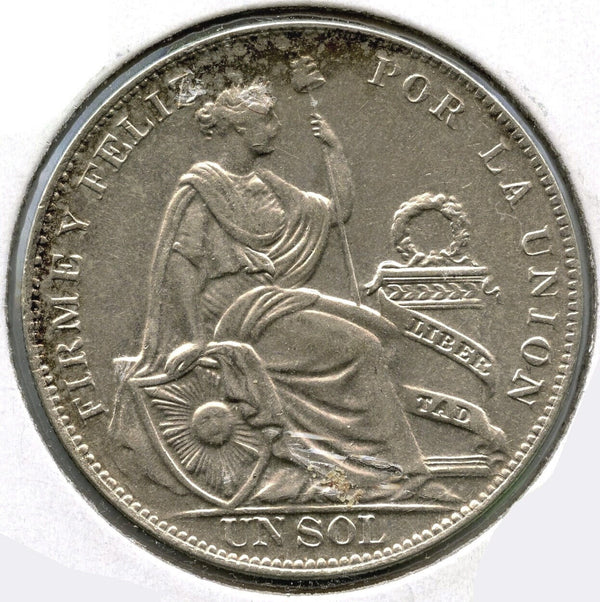 1934 Peru Silver Coin Un Sol - Firme y Feliz Peruana Lima - 5 Decimos Fino - B05