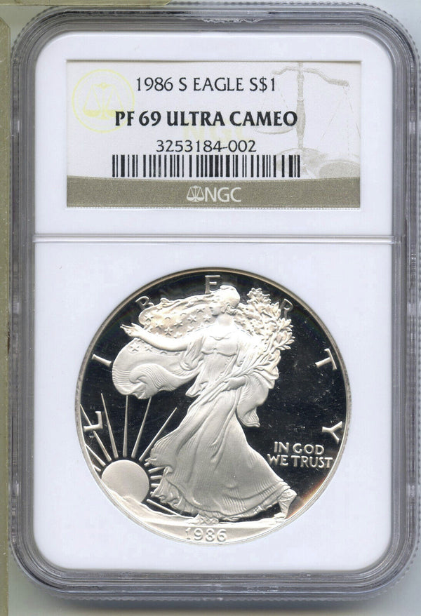 1986-S American Eagle 1 oz Proof Silver Dollar NGC PF69 Ultra Cameo - B732