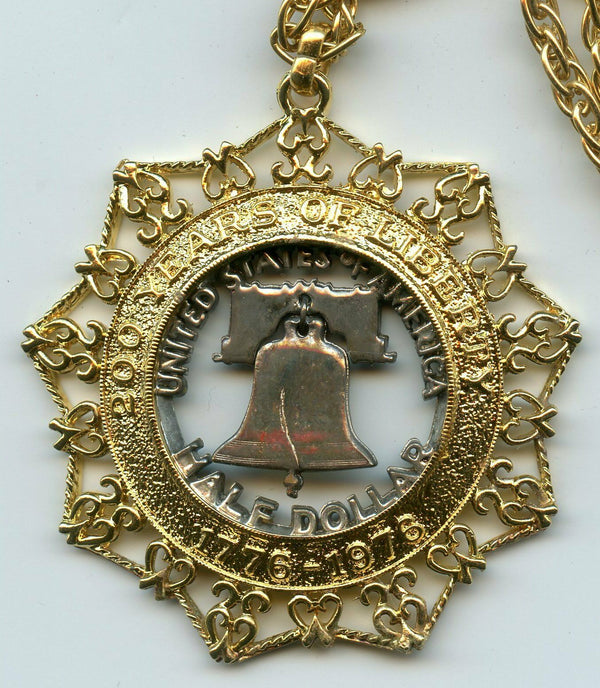 Franklin Half Dollar Liberty Bell - Coin Bezel & Necklace Chain Jewelry - BX579