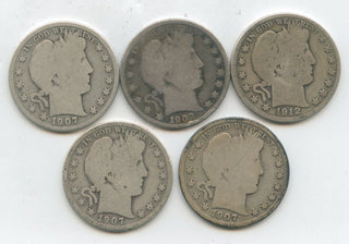 Lot Of 5 Silver Barber Half Dollars 50c Philadelphia & Denver Mint - KR693