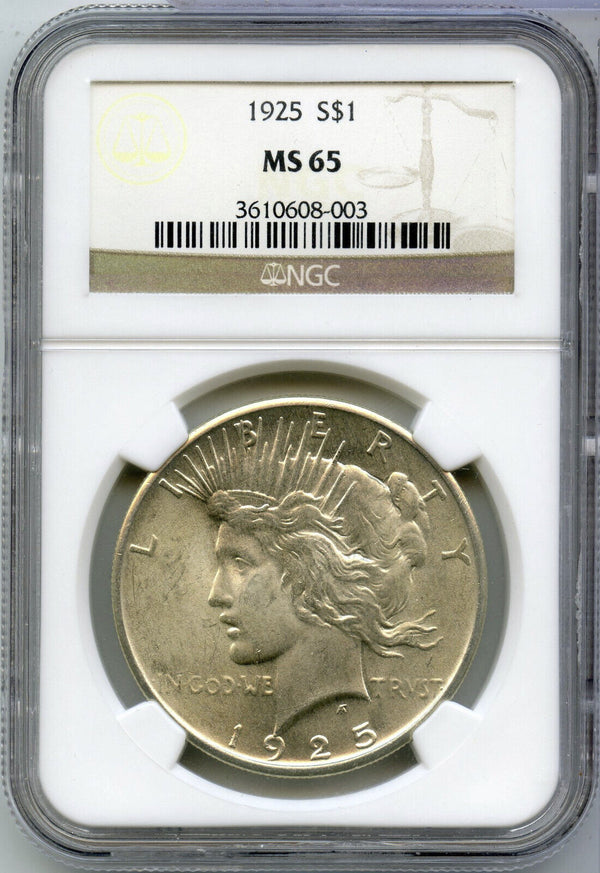 1925 Peace Silver Dollar NGC Certified MS65 - Philadelphia Mint - DM482