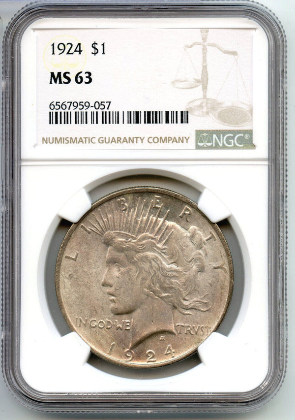 1924 Peace Silver Dollar NGC MS63 Certified - Philadelphia Mint - CC276