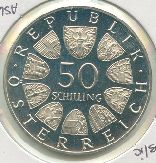 1968 Austria 50th Anniversary Republic Silver Proof 50 Schillings-KR517