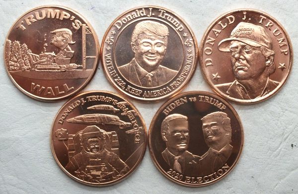 Donald Trump 5-Medal Set 2020 Wall Space Force Campaign Art 1 oz Copper Round