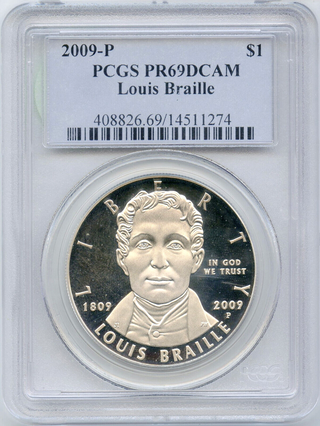 2009 P Louis Braille Commemorative Dollar PCGS PR 69 -DN028