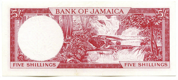 1960 Bank of Jamaica Currency Note 5 Five Shillings Banknote - A398