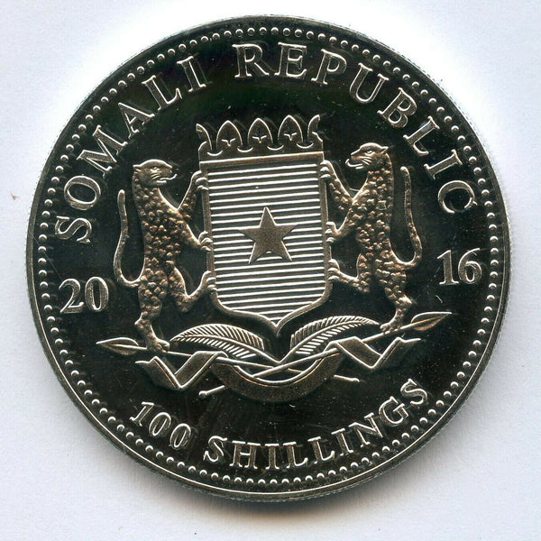 2016 Somalia Somali Republic Elephant 1 Oz Ag 999.9 Silver Coin - JN404