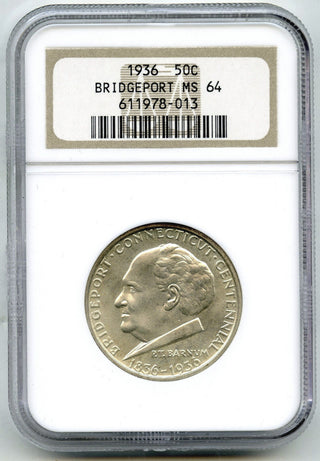 1936 Bridgeport Connecticut Centennial NGC MS64 Silver Half Dollar Coin - G366