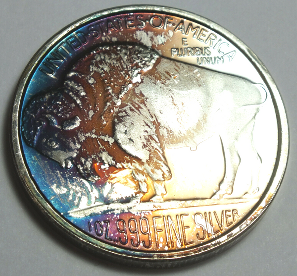 Native American Indian Bison 999 Silver 1 oz Art Medal Toned Round Buffalo BX930