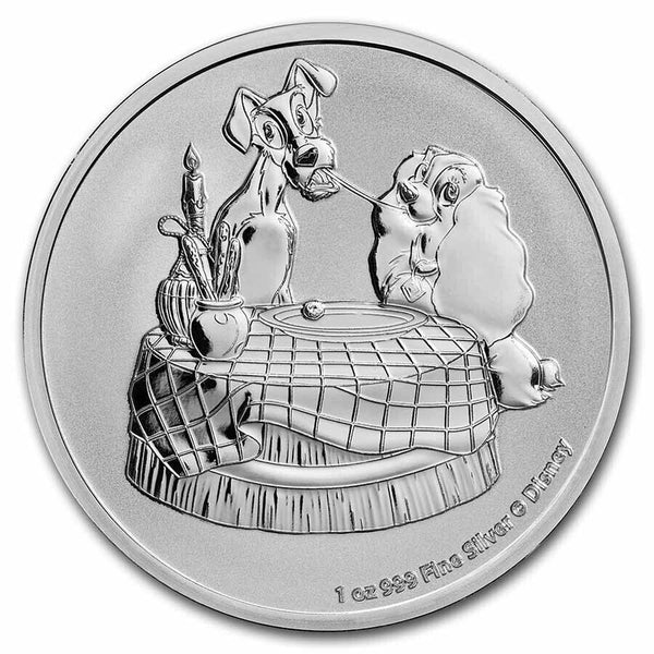 2022 Lady & The Tramp Disney 1 Oz 999 Fine Silver Niue $2 Dollars Coin BU JN605