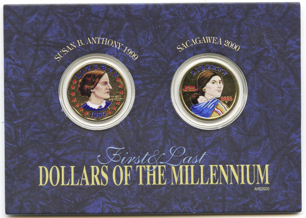 First & Last Dollars of Millennium 1999 Susan 2000 Sacagawea Colored Coins A451