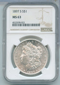 1897-S Silver Morgan Dollar $1 NGC MS63 San Francisco Mint - KR665