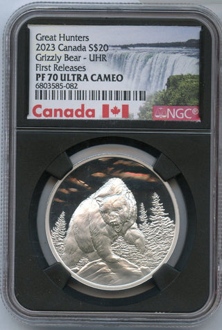 2023 Canada Great Hunters Grizzly Bear 1 Oz Silver Proof NGC PF70 $20 Coin JP503