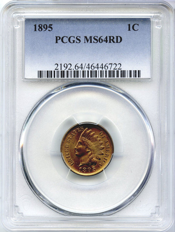 1895 Indian Head Penny 1 Cent Coin PCGS MS64 RD Certified -DM326