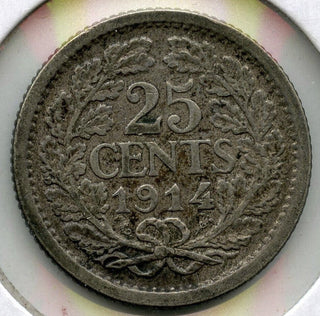 1914 Netherlands Silver Coin 25 Cents - G869