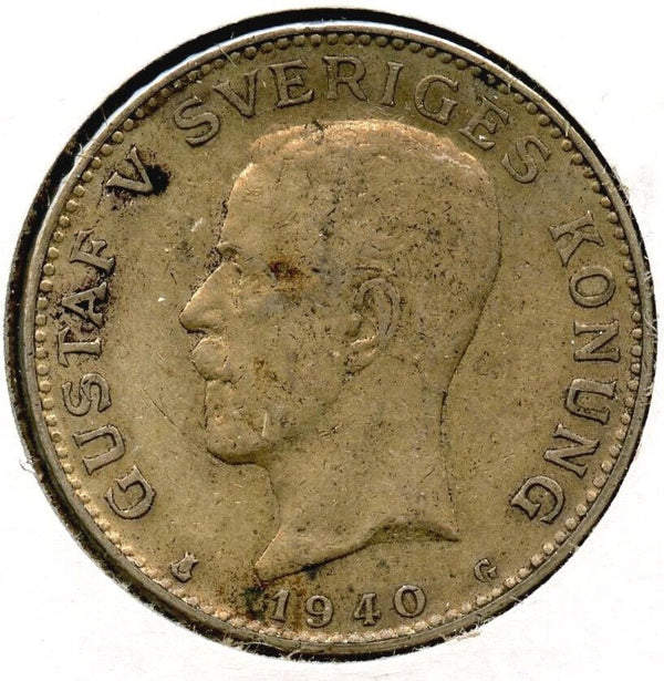 1940 Sweden Silver Coin 1 Kroner - Gustaf V - CA523