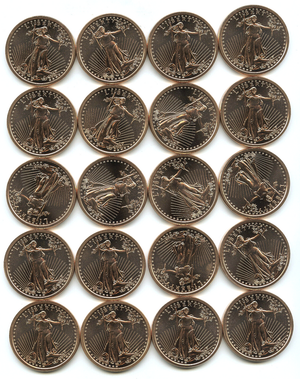St. Gaudens $20 Double Eagle 999 Copper 1 oz Medals 20-Roll Lot Collection B168