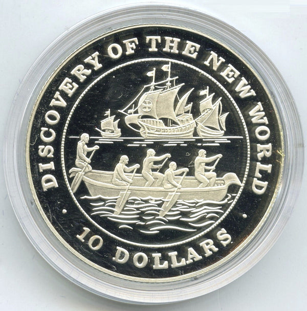 1991 Discovery of New World $10 Silver Proof Coin & Case Bahamas Perth Mint A467