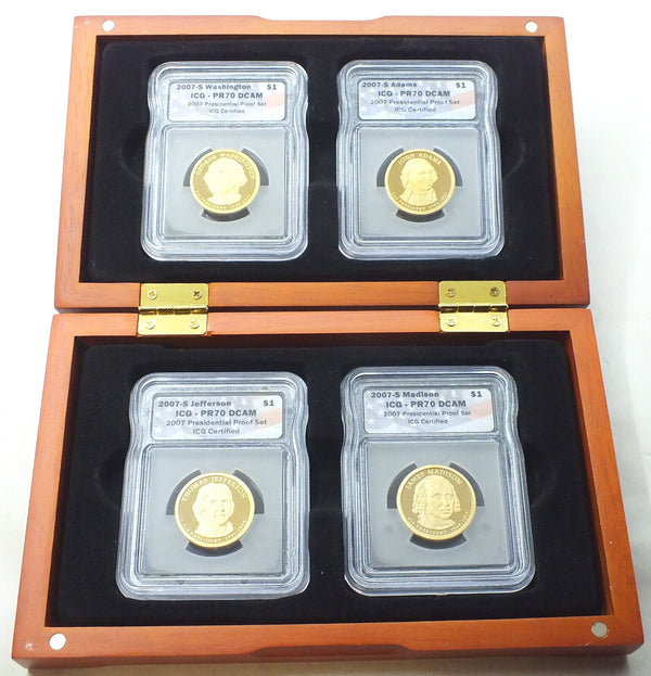 2007-S Presidential Proof Dollars 4-Coin Set ICG PR70 DCAM w/ Case - G921
