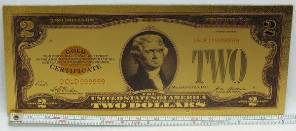 1928 $2 US Legal Tender Red Seal Novelty 24K Gold Foil Plated Note Bill 6