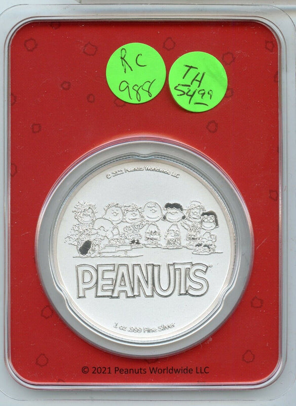 2021 Peanuts Snoopy Merry Christmas 999 Silver 1 oz Medal - Charlie Brown RC988
